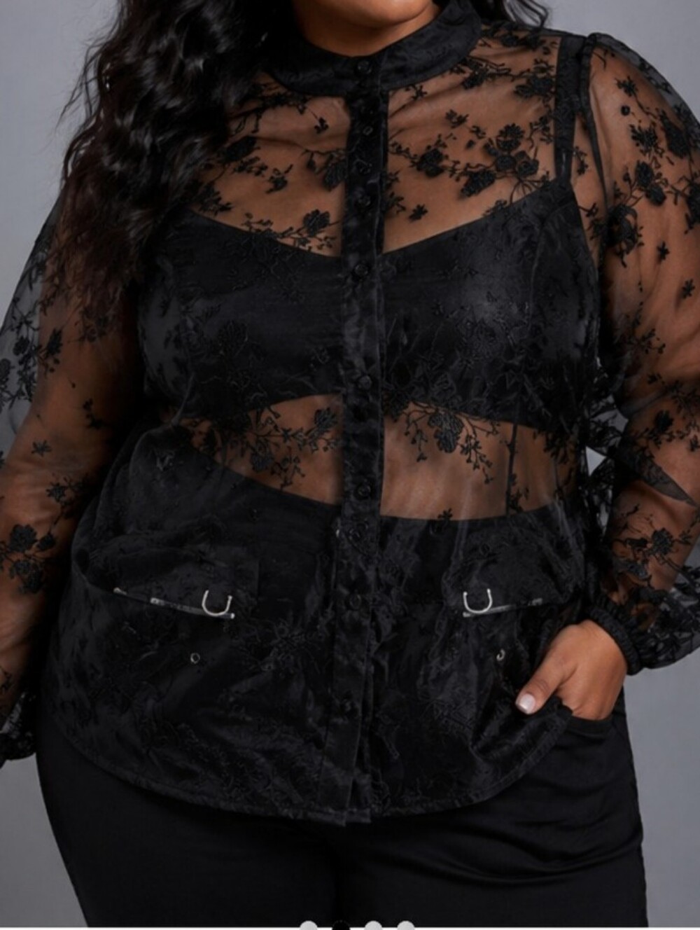 Embroidered Organza Top - Black